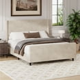 thumbnail image 2 of High Headboard King Size Corduroy Bed Frame with Vertical Stripe Wingback and High Footboard, Platform Bed with Wooden Bed Frame and Metal Legs (Cream), 2 of 8