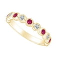 thumbnail image 2 of AFFY 0.52 Carat (Cttw) Round Simulated Pink Ruby & Natural Diamond Engagement Band Ring 14K Solid Yellow Gold Ring Size-5, 2 of 4