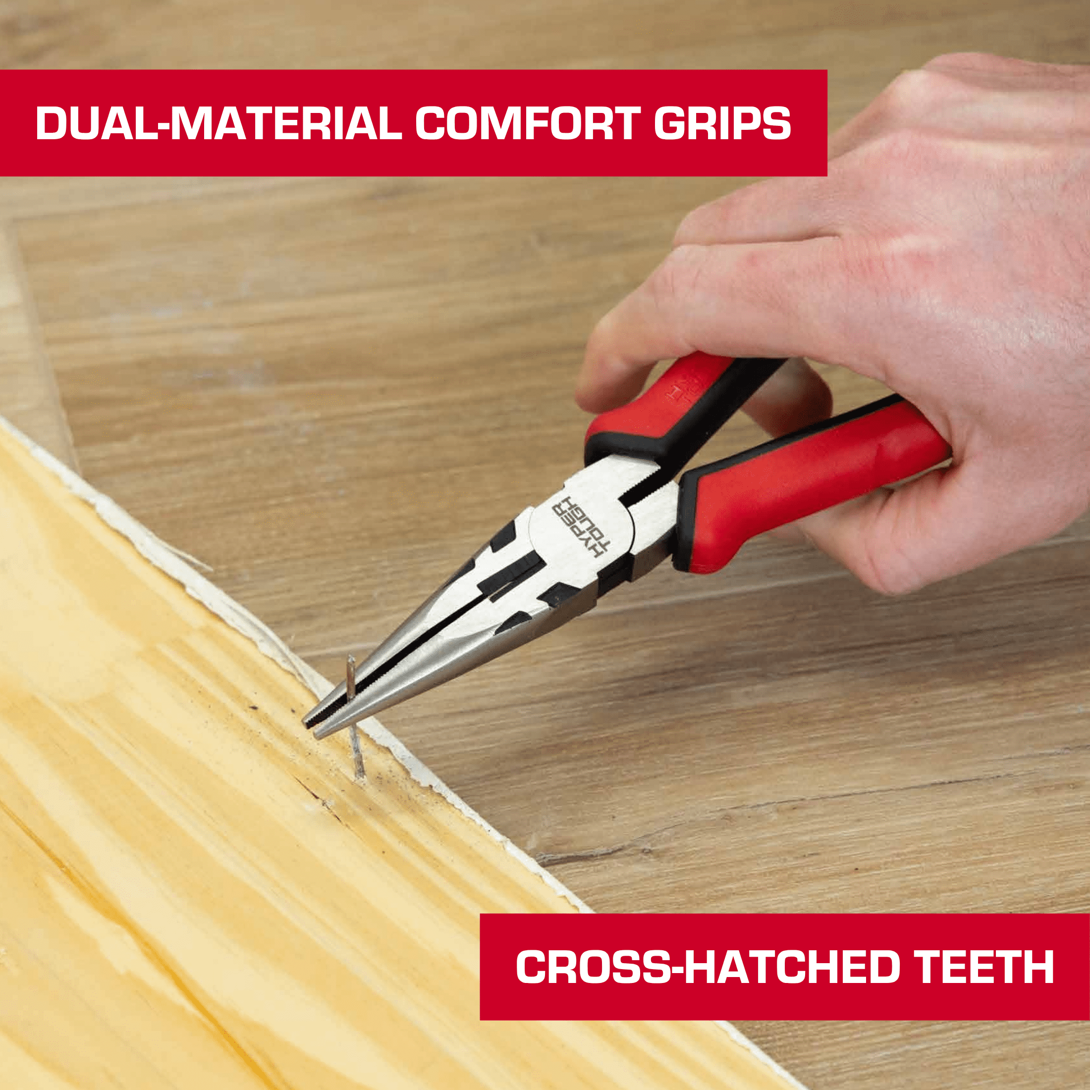Hyper Tough 8-inch Long-Nose Pliers with Dual Material Comfort Grips