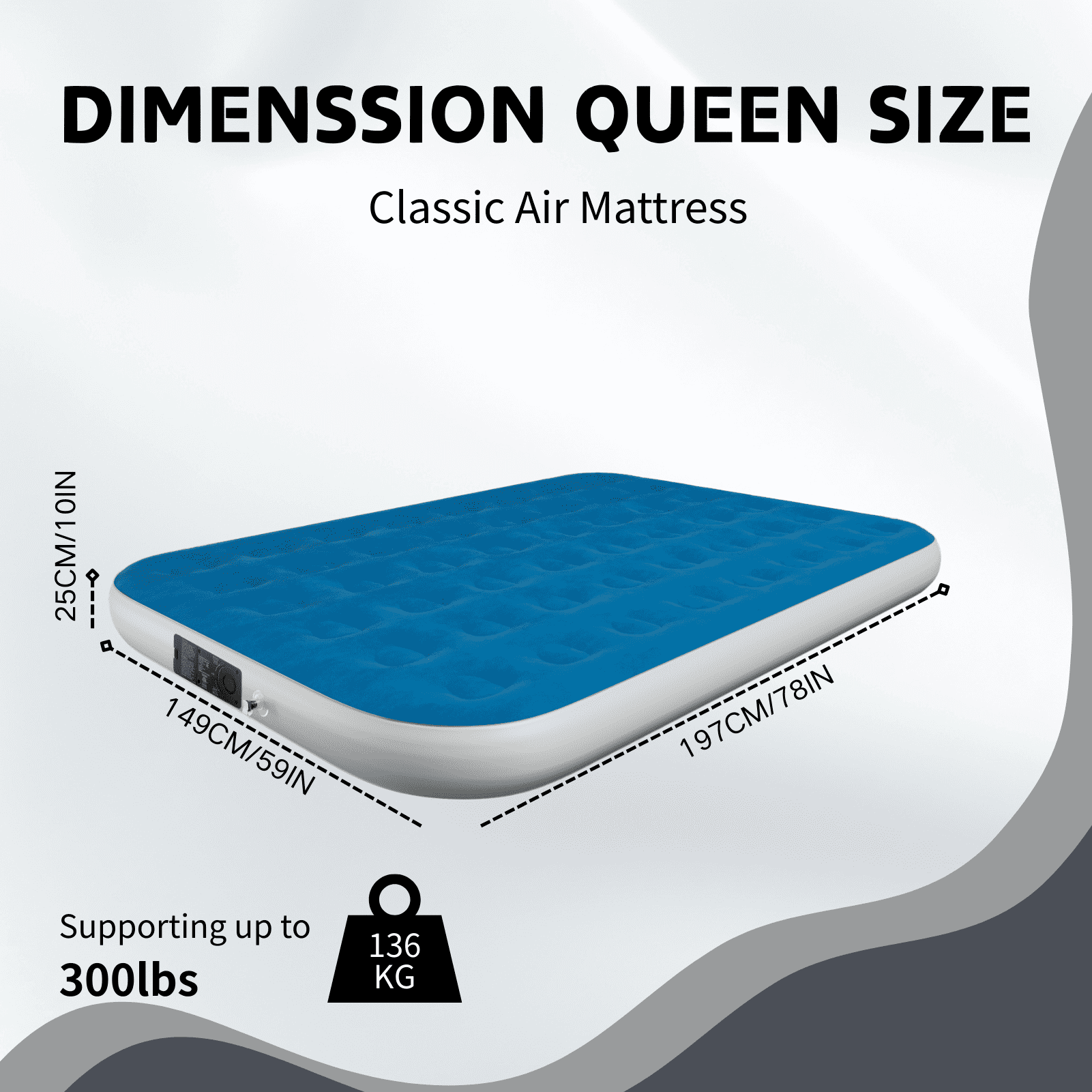 Queen 10" Top Flocking Air Mattress with Built-in Pump Raised Comfort,Fast Inflation/Deflation Foldable Portable Air Bed with Storage Bag for Home,Camping,Guests Blue