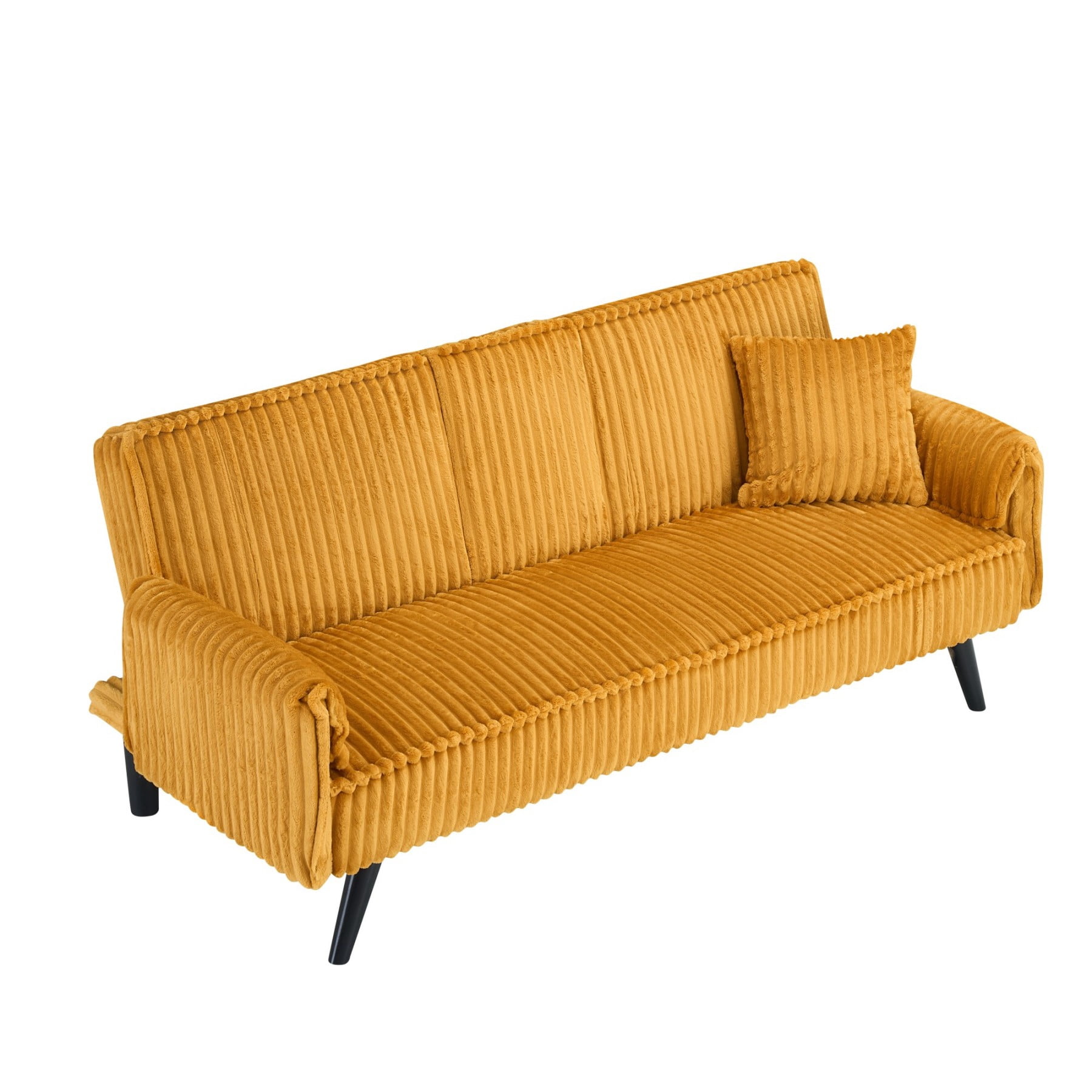 Corduroy Sofa Couch, Adjustable Modern Sleeper Sofa with Cup Holders for Living Room Bedroom Apartment, Orange
