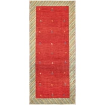 Pasargad Home Tribal 2.9' x 7' Hand-Knotted Lamb's Wool Red/Green Rug - All Ages, Indoors