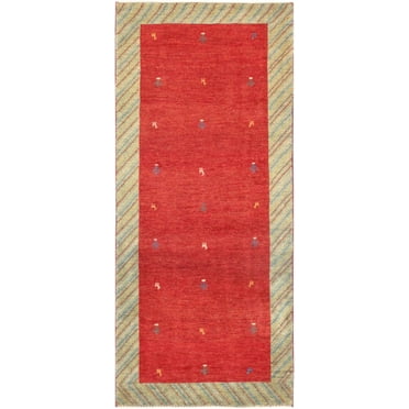 Pasargad Home Tribal 2.9' x 7' Hand-Knotted Lamb's Wool Red/Green Rug - All Ages, Indoors