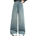 thumbnail image 2 of Pants for Girls Embroidered Denim Straight Leg Wide Season Loose Fit Trousers, 2 of 8