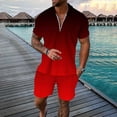thumbnail image 2 of Ediodpoh Male Casual Striped Gradient Ramp Print Two Piece Zipper Short Sleeve Top Blouse Suit Drawstring Pocket Short Set Two Piece Sets for Men Red_002 XL, 2 of 4