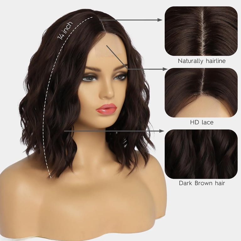 Dark Brown Wavy Wigs for Women 14 Inch Short Shoulder Length  display picture 3