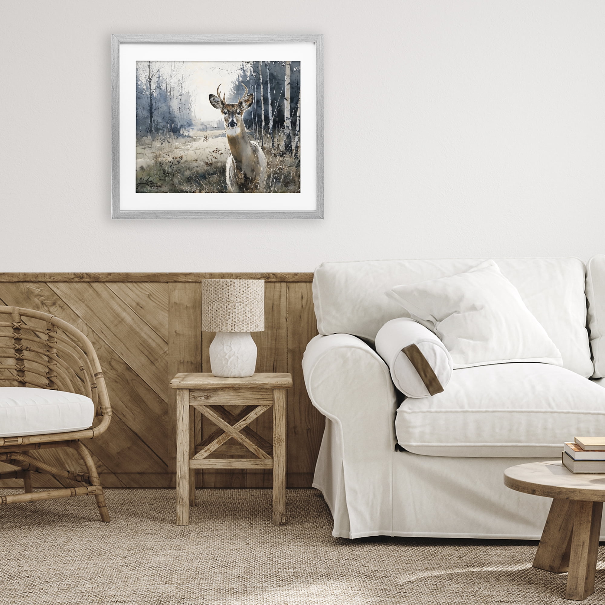 Stupell Industries Deer in Winter Wilderness Gray Framed Print Under Glass, design by Franklyn Gregory