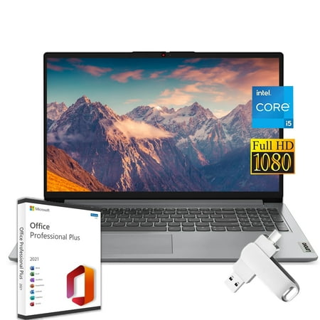 Lenovo 2024 IdeaPad 1i Laptop for Business and Student, 15.6" FHD Display, Intel i5-1235U, 24GB RAM, 1TB SSD, Intel Iris Xe GPU, Wi-Fi 6, Windows 11 S, Lifetime Ms Office & 32GB USB Flash Drive