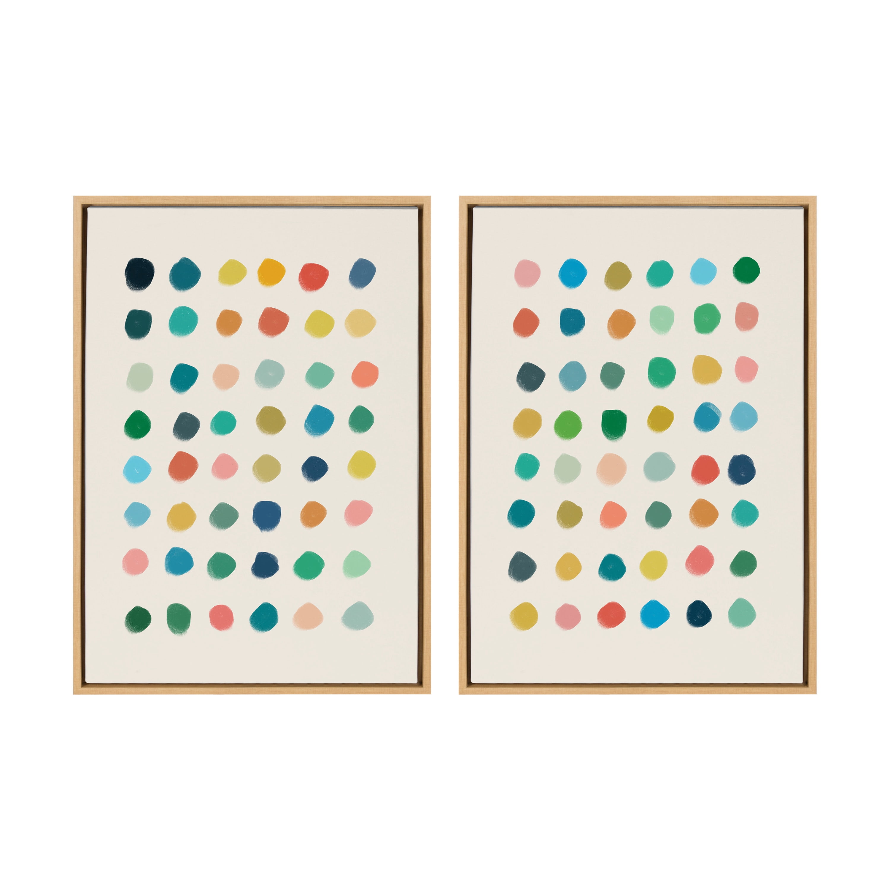 Kate and Laurel Sylvie Meditation 1 and 2 Framed Canvas Wall Art Set by Kelly Knaga, 2 Piece 23x33 Natural, Modern Abstract Colorful Polka Dot Art Set for Wall Home Decor