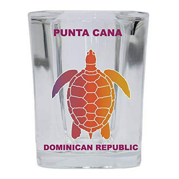 R and R Imports Punta Cana Dominicain République Souvenir Arc-en-Ciel Tortue Design Carré Coup Verre 4-pack