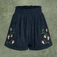 thumbnail image 2 of Women's Cute Print Ruffled Elastic High Waist Shorts Wide Leg Casual Loose Fit Corduroy Short Pants Navy,XL, 2 of 6