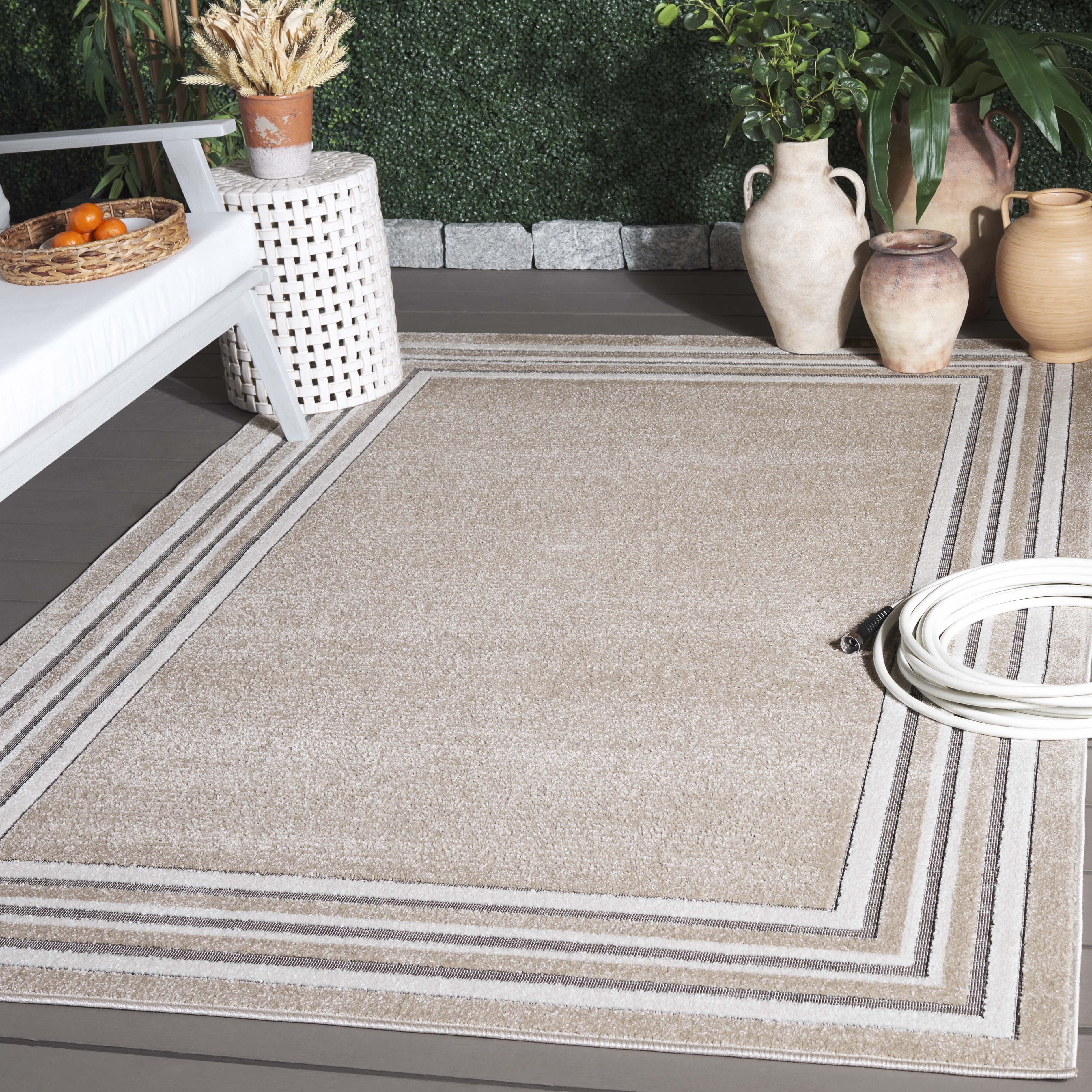 SAFAVIEH Cabana Rado Bordered Indoor/Outdoor Area Rug, Beige/Ivory, 4' x 6'