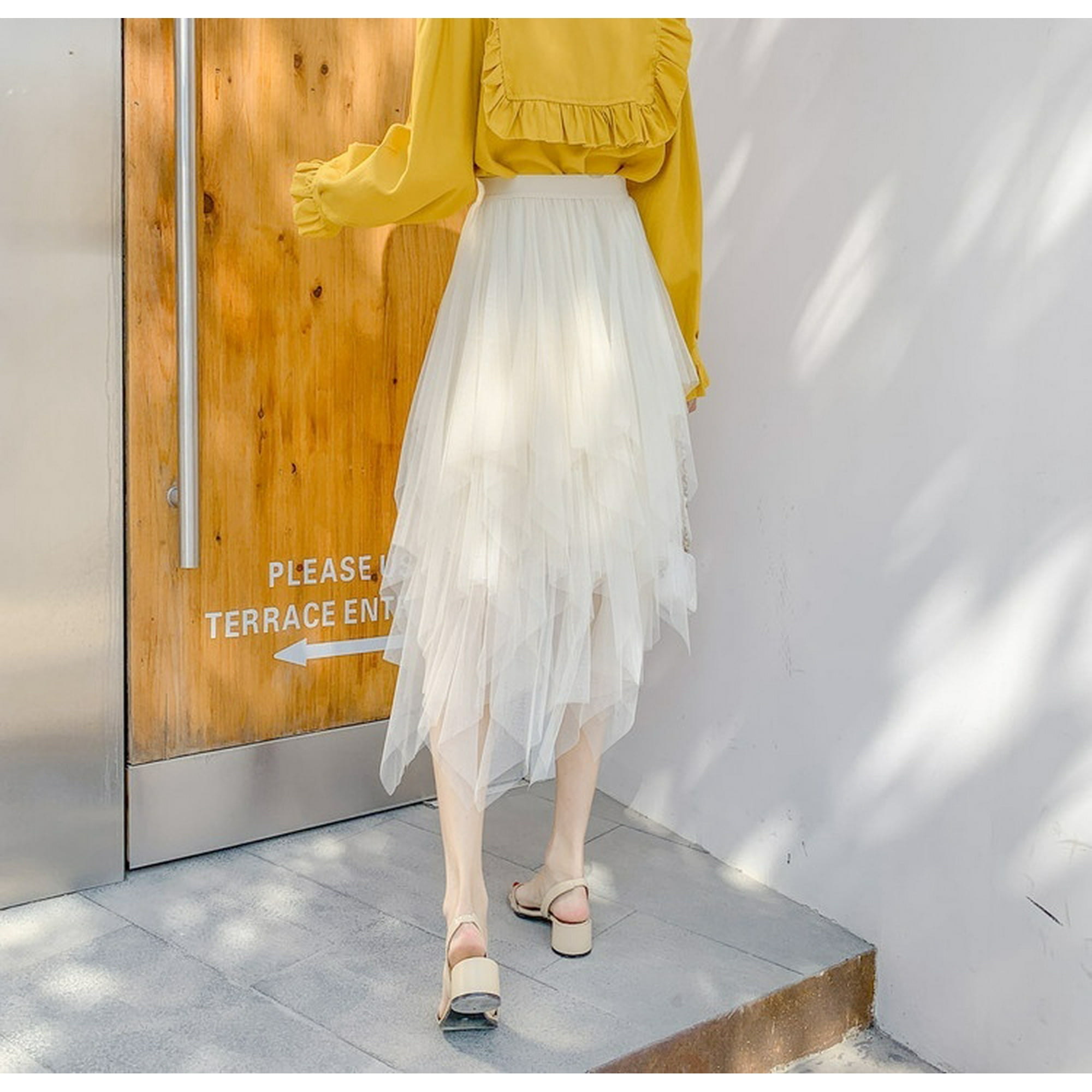 Diconna New Fashion Women Solid Tutu Tulle Skirt Elastic Waist Mesh Net Long Paragraph Skirt Dress Other