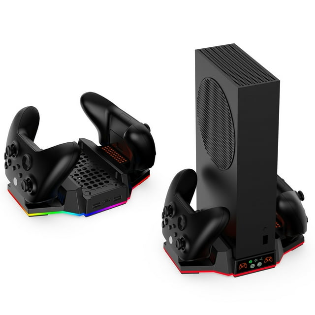 Cooling Stand and Charging Station for Xbox Series S with RGB Lights, Dual Controller Charger and Cooling Fan Accessory for XSS Console with 2 Rechargeable Battery Packs