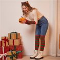 thumbnail image 4 of Dweltoz Striped Thigh High Socks for Women Extra Long Stockings with Fingerless Arm Warmer Halloween Christmas Cosplay Knitted Set, 4 of 6