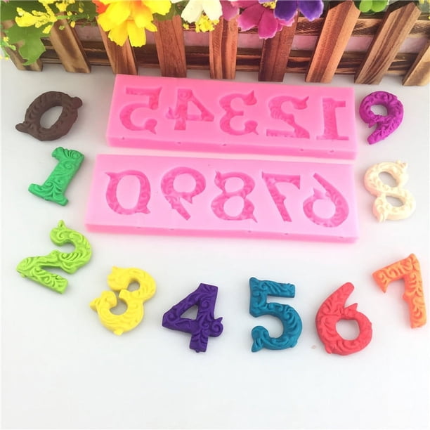 Silicone Number 0-9 3D Embossed Chocolate Mold with Stick Hole for Birthday Cake Decorating DIY Baking