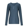 thumbnail image 6 of Posijego Women's Going out T-Shirt with Thumbhole Ribbed Long Sleeve Button V Neck Plain Basic Tee Tight Shirts, 6 of 9