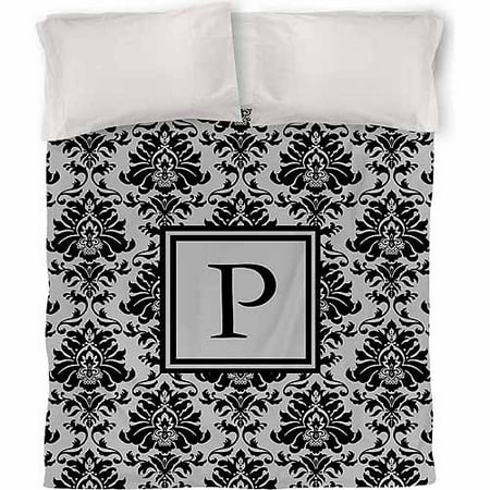 IDG Damask Monogram Duvet Cover, Black and Grey