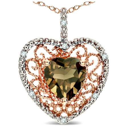 - Star K Heart Shape 8mm Genuine Smoky Quartz filigree Heart Pendant Necklace 10k Rose Gold