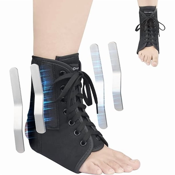 wonima11 Lace Up Ankle Brace with Metal Side Stabilizers, Adjustable Lace-Up Ankle Braces for Men and Women Sprained Foot Support Brace for Posterior Tibial Tendonitis Achilles Tendon Injury M