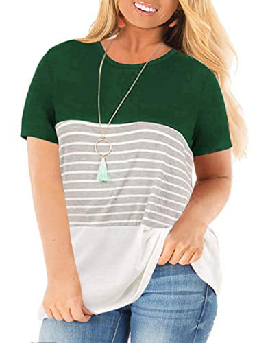 VISLILY Womens Plus-Size Tops Color Block T Shirts Short Sleeve Tunics XL-4XL