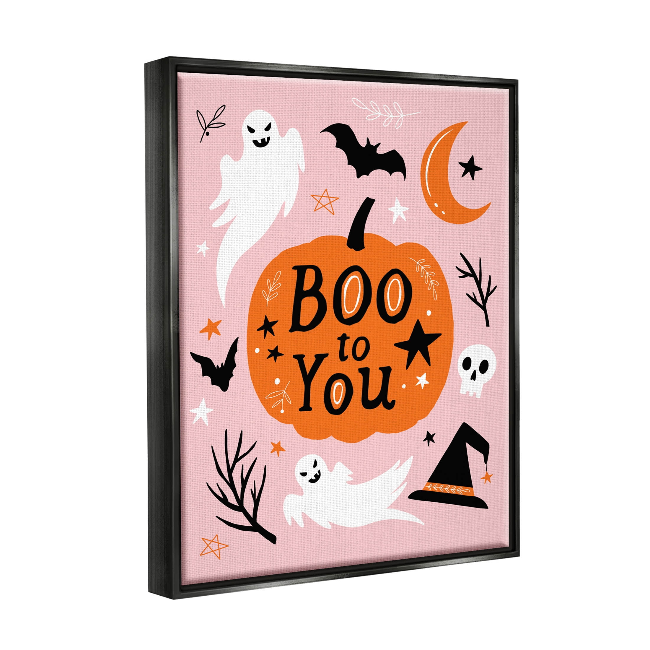 Stupell Industries Boo to You Halloween Elements Graphic Art Jet Black Floating Framed Canvas Print Wall Art, Design by Nina Seven