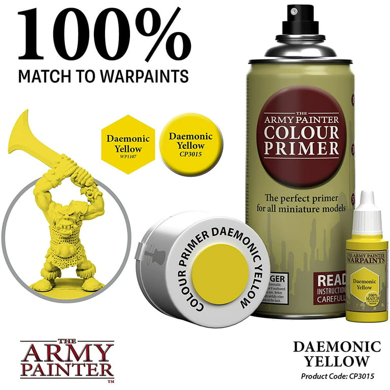 The Army Painter Color Primer Spray Paint, Daemonic Yellow, 400ml, 13.5oz -  Acrylic Spray Undercoat for Miniature Painting - Spray Primer for Plastic  Miniatures 