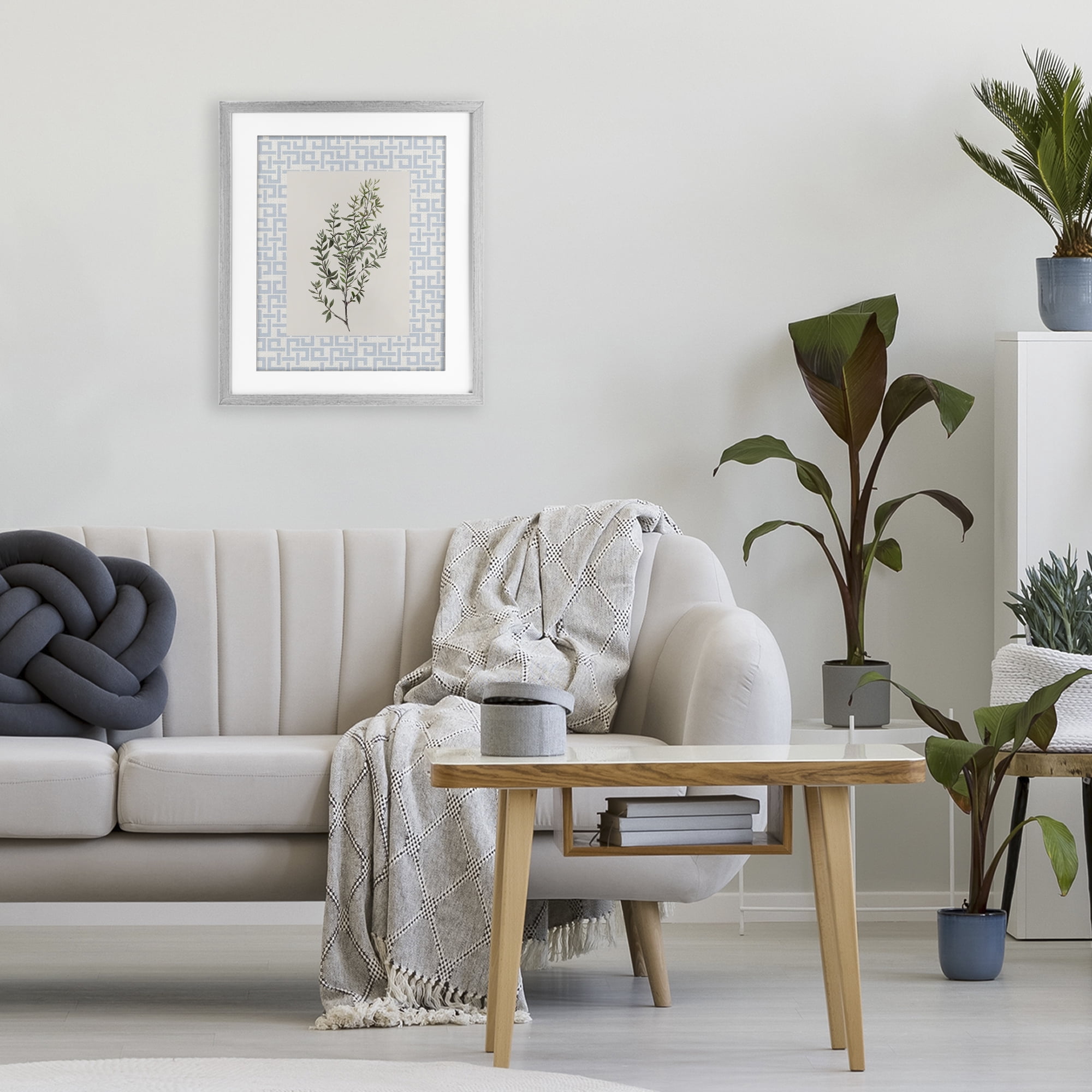 Stupell Industries Leafy Herb on Geometric Gray Framed Print Under Glass, design by Diannart