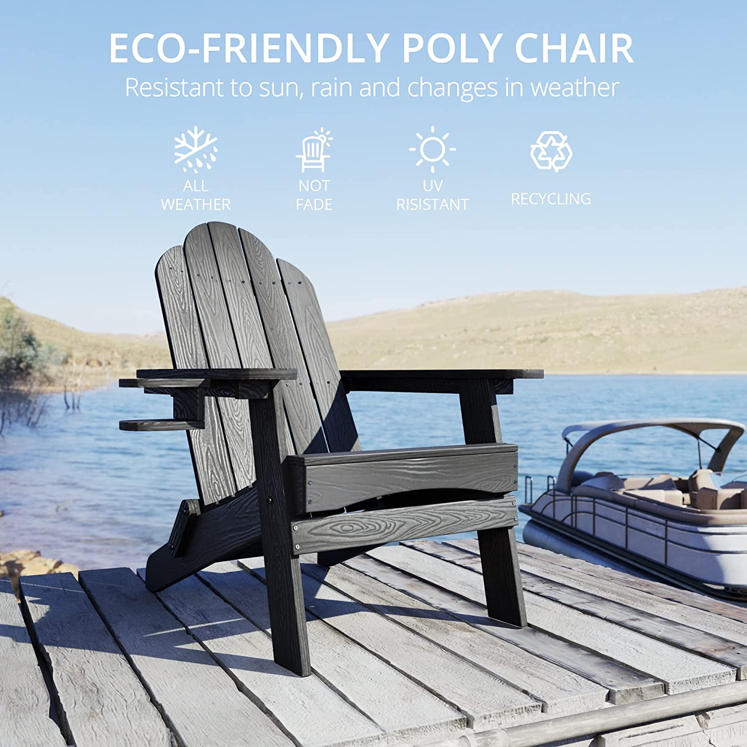 Dycanpo Folding Adirondack Chairs Set of 5,Fire Pit Patio Garden Chair with Cup Holder,Black