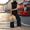 thumbnail image 3 of Women's Wide Leg Jumpsuit Mock Neck Cap Sleeve Elegant Dressy Casual Outfit, 3 of 6
