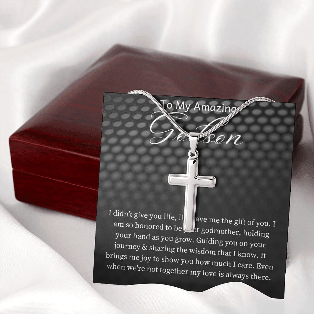 Godson Baptism Gift Cross Necklace, Gift From Godfather, Godson First Communion Gift, Godson Christmas Gift , Cross Necklace Gift From Godfather