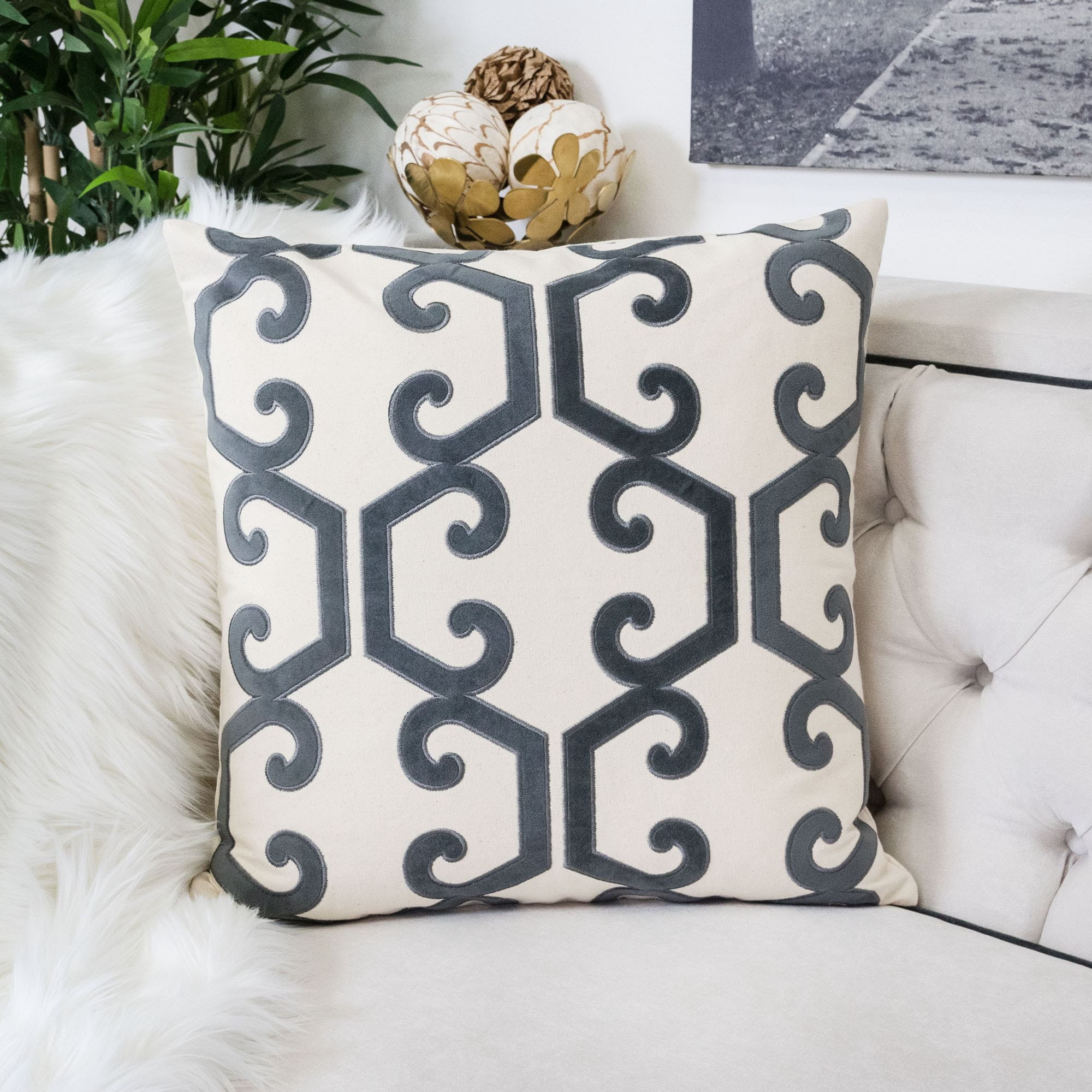 Tracina Gray Geometric Polyester 20 in. x 20 in. Throw Pillow