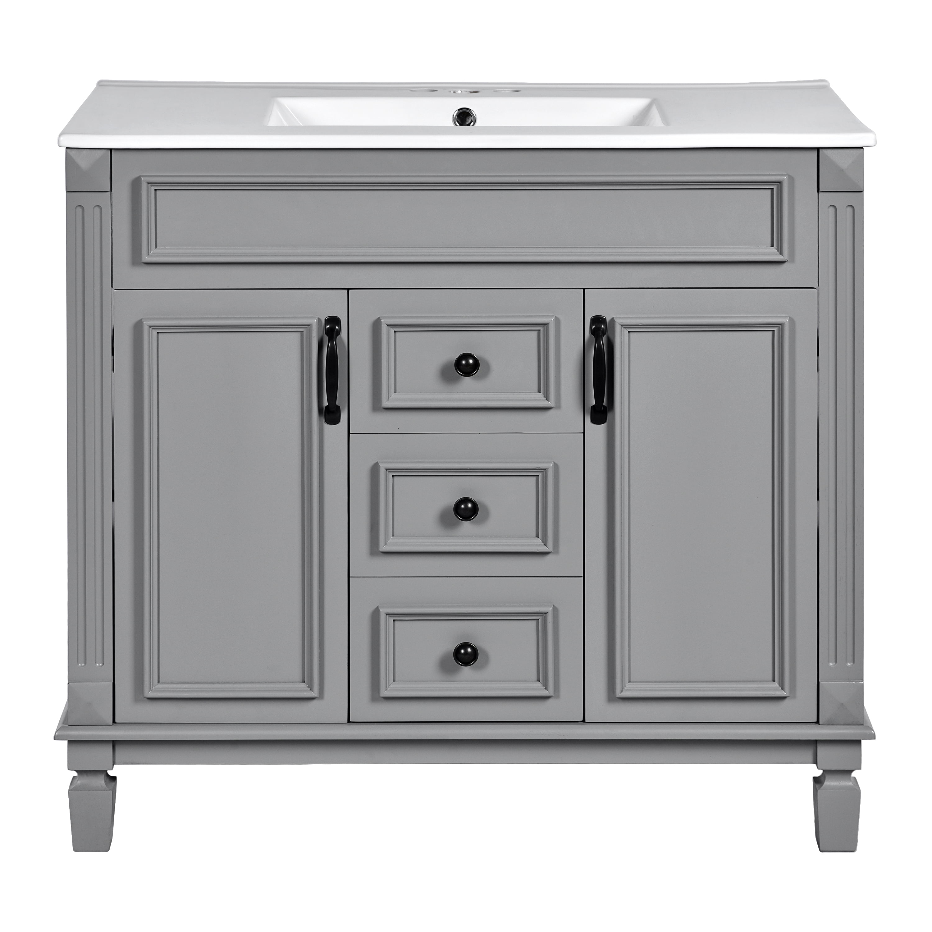 Harper & Bright Designs 36'' Bathroom Vanity Cabinet with Sink Combo Set and Mirror Cabinet, Modern Bathroom Storage Cabinet with 2 Soft Closing Doors and 2 Drawers, Grey