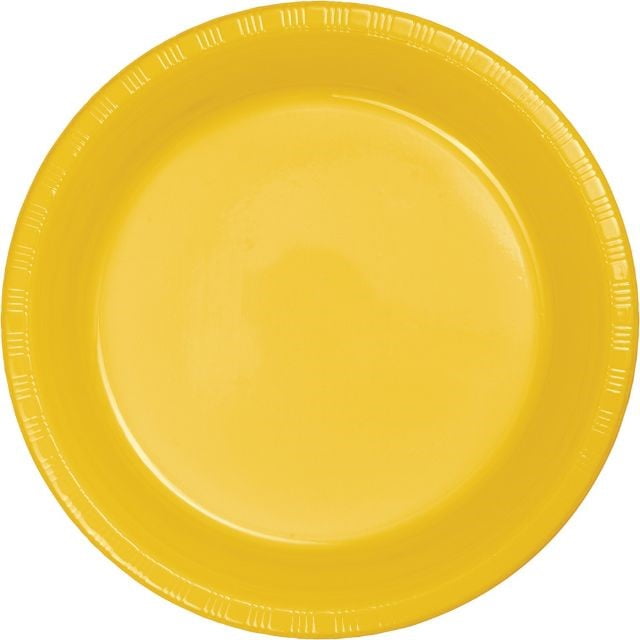 Touch of Color Plastic Dinner Plate, 9', School Bus Yellow, 20 Ct