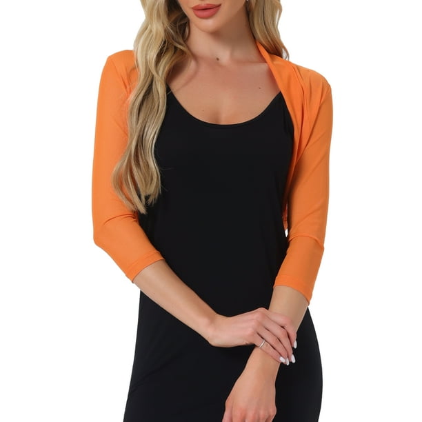 INSPIRE CHIC Tops Semitranslúcidos para Mujer Elegante Cárdigan Bolero de Manga 3/4 Naranja M