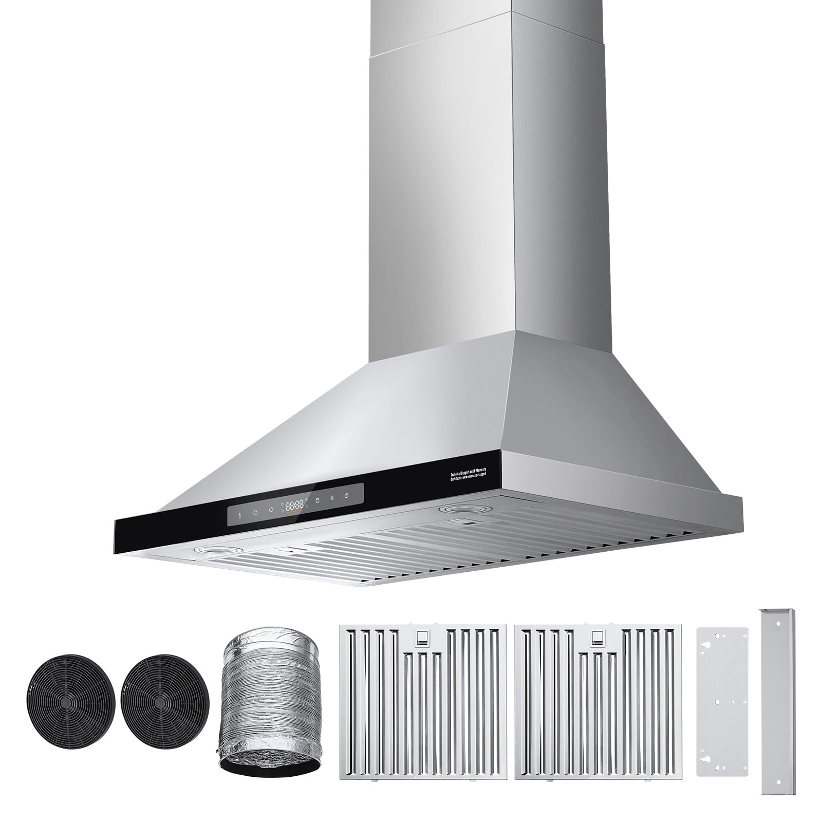 KFFKFF Ceiling Mounted Range Hood, 30-inch Chimney Design, 800 CFM Kitchen Vent in Stainless Steel, Equipped with Gesture and Touch Control, LED Illumination, Baffle Filters