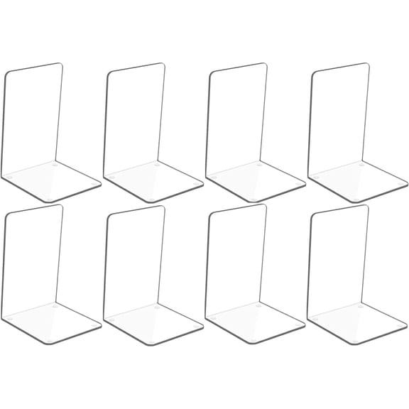 Clear Acrylic Bookends - 8 Pcs (4 Pairs) Non-Slip Book Holder Stand for Shelves, Heavy Duty Book Stoppers for Office and Home