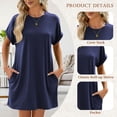 thumbnail image 4 of TEMOFON T Shirt Dresses for Women Summer Tunic Casual Sundress Loose Swing Blouse Crew Neck Short Sleeve Pocket Dress Solid Color Navyblue Size M, 4 of 9