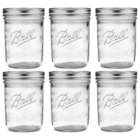 Ball Glass Mason Jar Wide Mouth with Lid and Band 16 oz Pint Preserves BPA Free Made in USA, 6-Pack