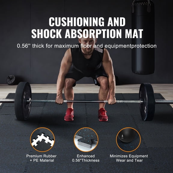 0.56"Thick Gym Floor Mats,12 Tiles Rubber Top with EVA Foam,25"x25"Gym Flooring Workout Mats with 48 sq.ft Coverage,Interlocking Puzzle Gym Mats for Gym,Home,Garage,Black&Blue