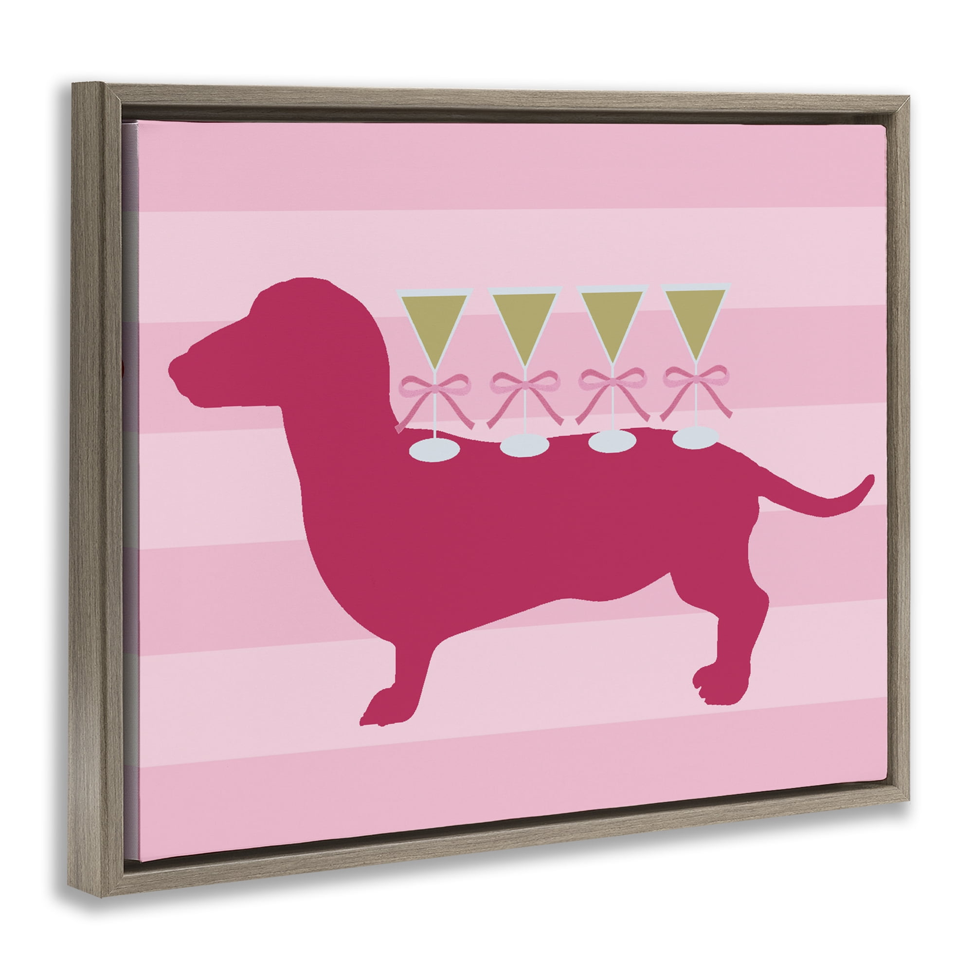 Stupell Industries Pink Dachshund With Martinis Brown Framed Floater Canvas Wall Art, design by Lil' Rue