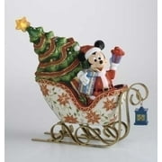 9" Green and Red Cloisonne Mickey In Lighted Sleigh Christmas Decor