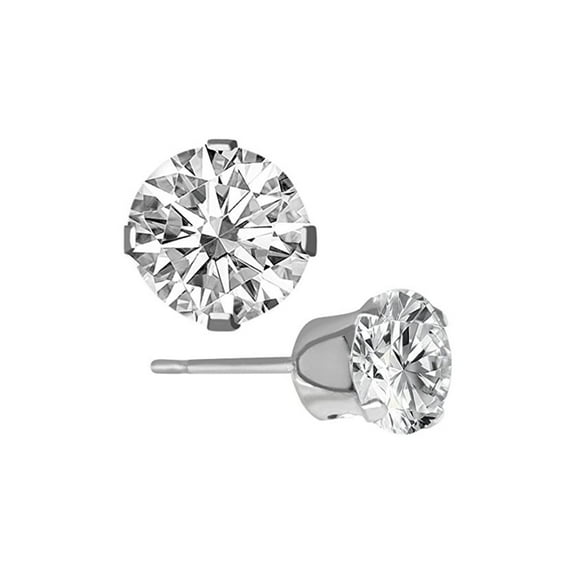 925 Round Cut Cubic Zirconia CZ Stud Earrings Plated
