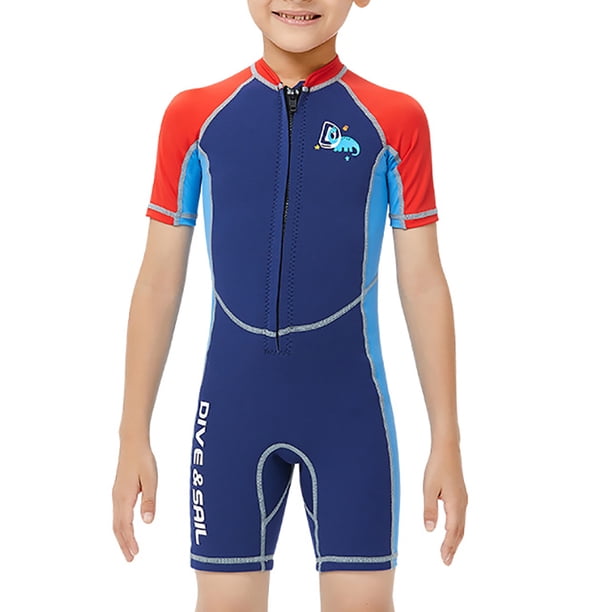 Naiovety Trajes de neopreno de 2MM, trajes de baño para niños, traje de neopreno de manga corta a prueba de sol, mono antimedusas para esnórquel, surf, Deportes acuáticos azul marino S Naiovety OD003650-01