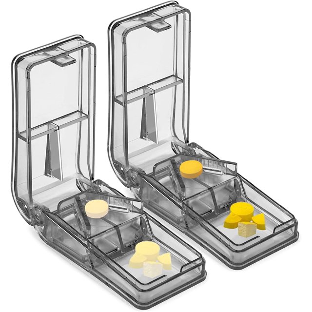 LAICAIW 2PCS Pill Cutter for Small or Large Pills-The Best Multiple Pill Splitter Ever-Design in The USA-Doubles as a Pill Box-Safety Shield Pill Cutter (Gray)