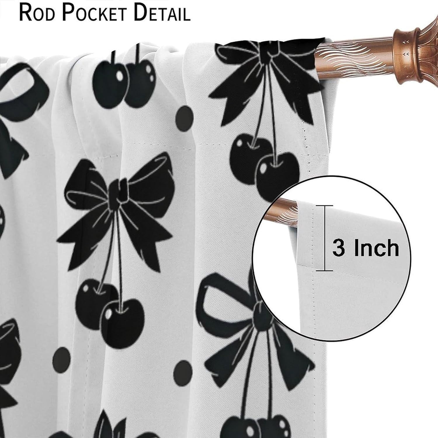 Black Bow Curtains, Vintage Dark White Cherry Ribbon Bows Aesthetic Print Window Drapes Curtains for Kids Girls Bedroom Livingroom Bathroom, 55" W X 39" L