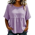 thumbnail image 5 of GUACER Womens Short Sleeve Gingham Tops Casual Round Neck Tiered Peplum Summer Loose Blouses, 5 of 8