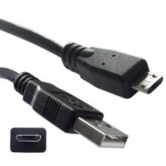 Micro USB 2.0 Cable, Black, Type A Male / Micro-B Male, 6 foot