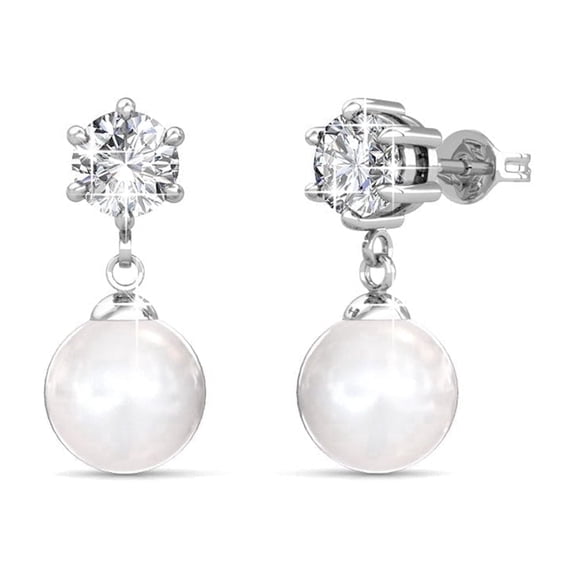 Cate & Chloe Kyra 18k White Gold Plated Shell Pearl Drop Earrings with Swarovski Crystals for Women
