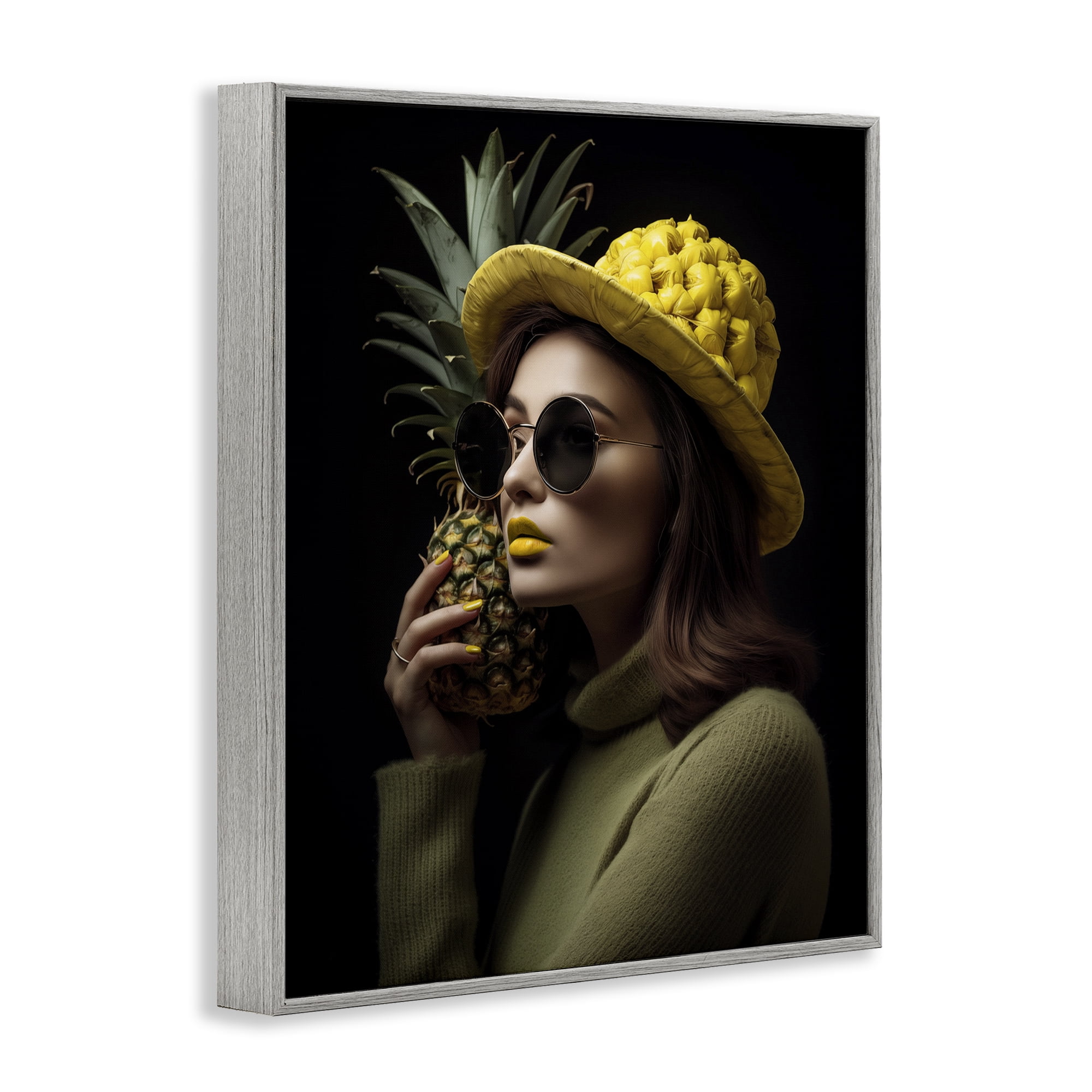Stupell Industries Chic Tropical Woman Novelty Painting Gray Framed Art Print Wall Art, 16 x 20